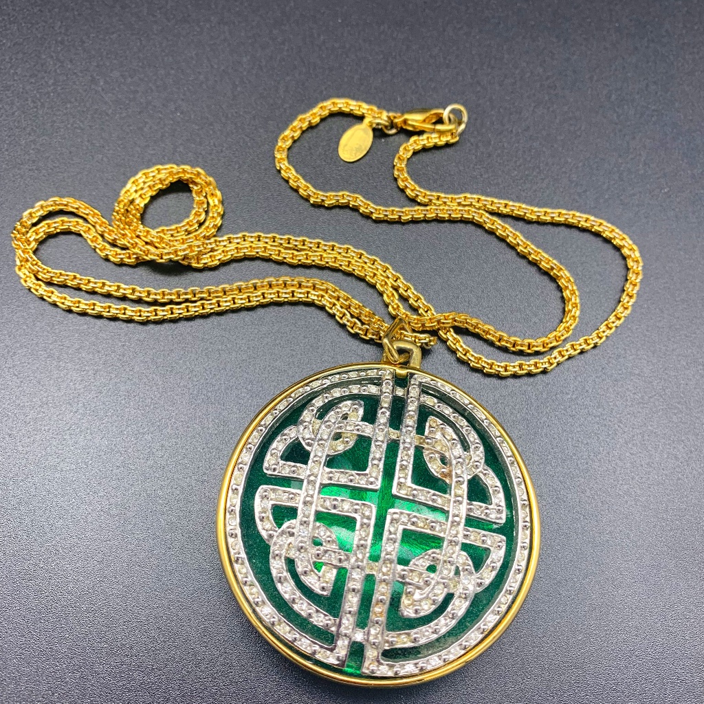 Stunning Celtic Irish Vintage Heavily Enameled Pendent Huge Nolan Miller 90$